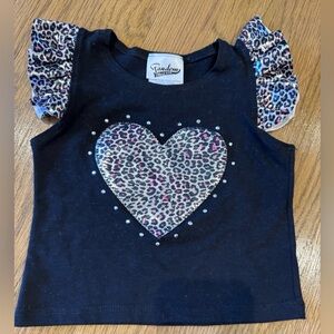 Random Hearts Black w Pink Leopard Heart & Studs Crop Tank 3T LIKE NEW